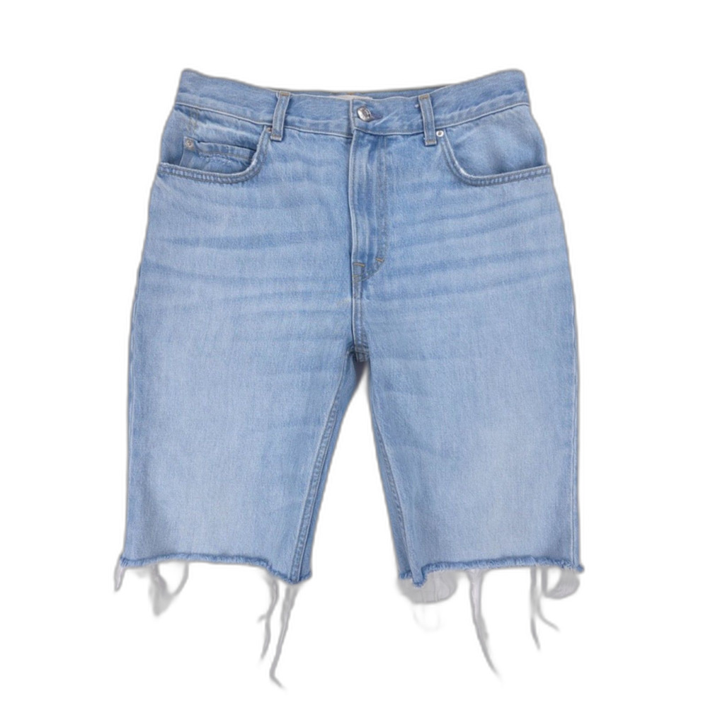 GRLFRND Raw Hem Bermuda Mid Rise Jean Shorts Boho 70s Vintage Clean Girl Minimal